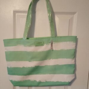 Green and White Striped Tote Bag by Unknown Brand